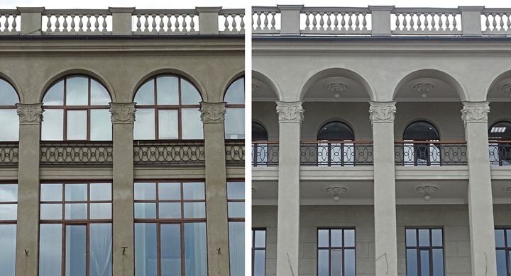 Наглядное сравнение правой и левой галерей Речного вокзала Красноярска
